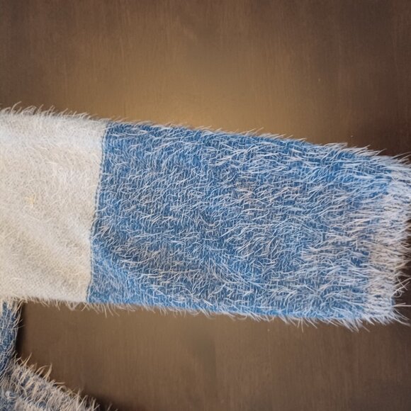 Tribal Cowl Neck Sweater Dusty Blue Size S Cozycore - Picture 6 of 7